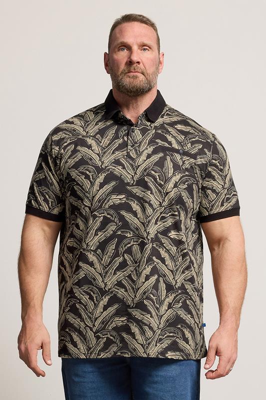  D555 Big & Tall Black Jacquard Print Polo Shirt