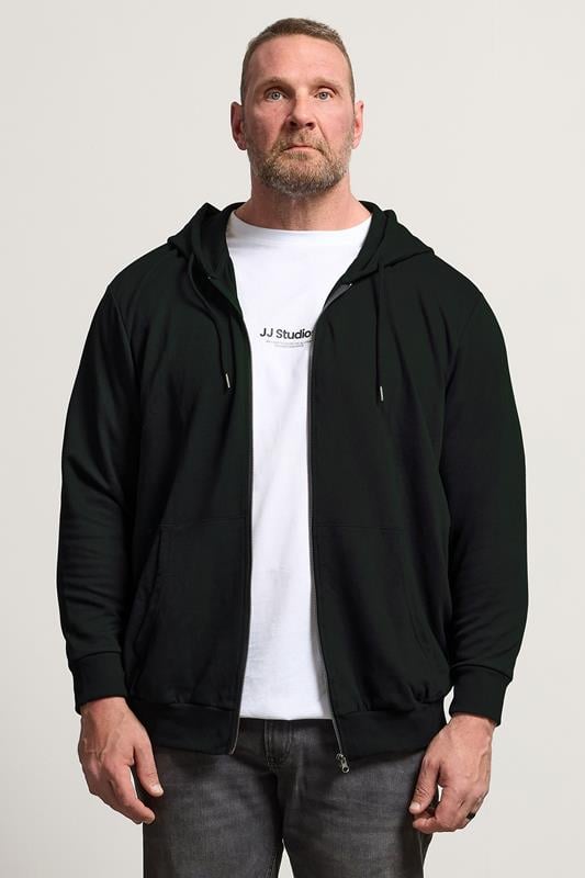  JACK & JONES Big & Tall Black Plain Zip Through Hoodie