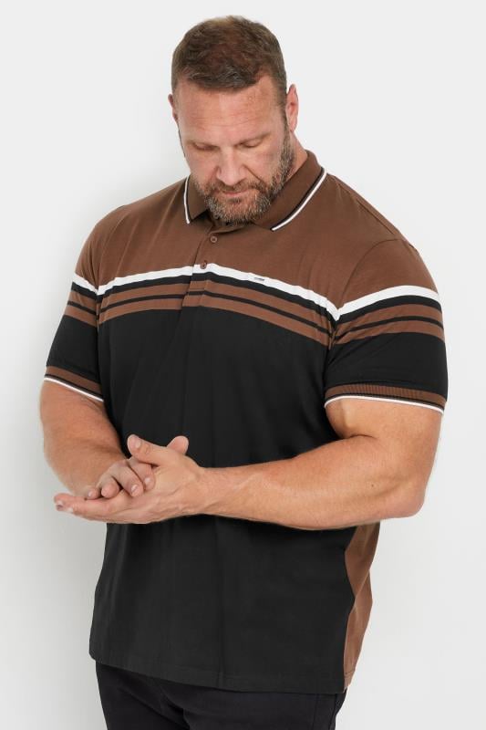 BadRhino Big & Tall Brown & Black Colourblock Stripe Polo Shirt | BadRhino 1