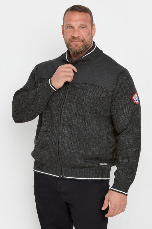 Men's  D555 Big & Tall Charcoal Zip Through Knit Sweatshirt