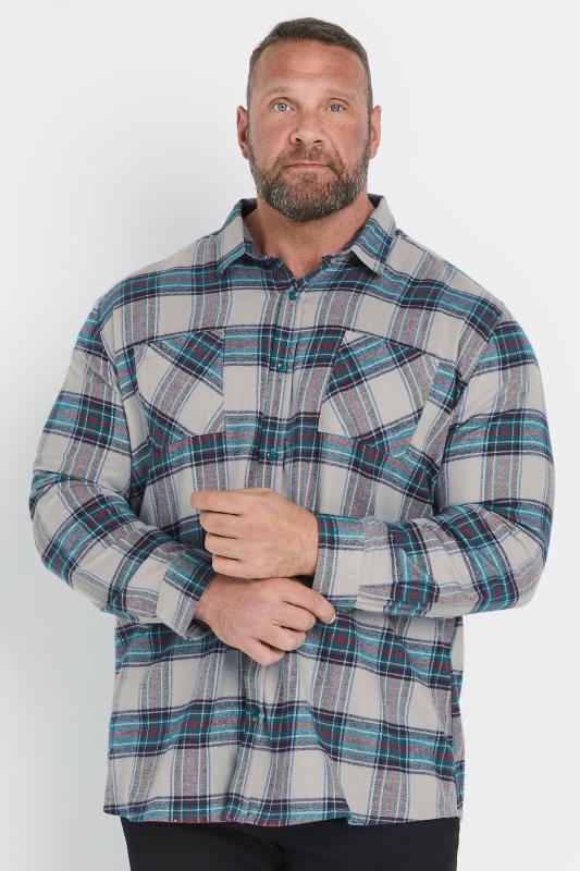 BadRhino Big & Tall Grey Check Print Long Sleeve Flannel Shirt | BadRhino 2