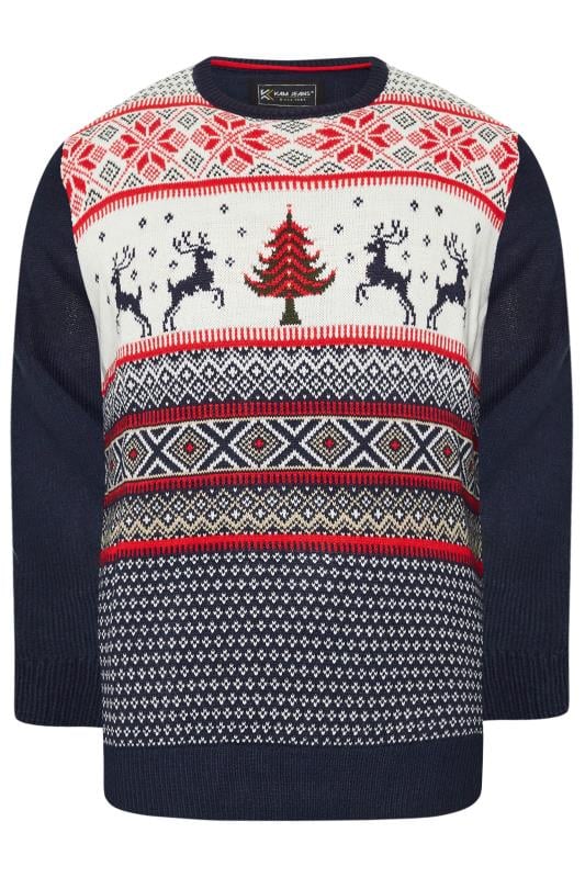 KAM Big & Tall Navy Blue Reindeer Christmas Jumper | BadRhino 1