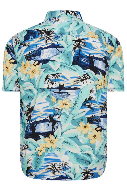 BLEND Big & Tall Blue Beach Print Short Sleeve Shirt | BadRhino 4