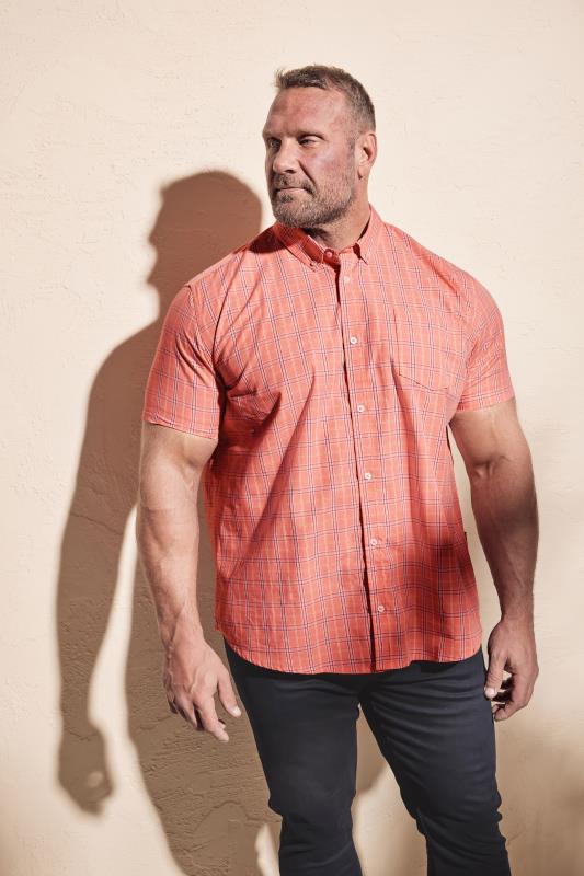 Men's  BadRhino Big & Tall Salmon Pink & Blue Small Check Print Shirt