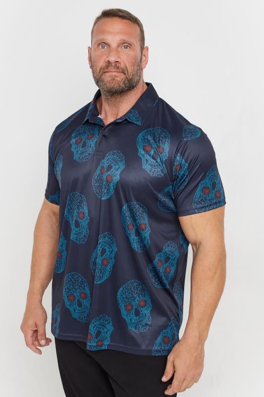 Men's  BadRhino Golf Big & Tall Navy Blue Skull Print Polo Shirt