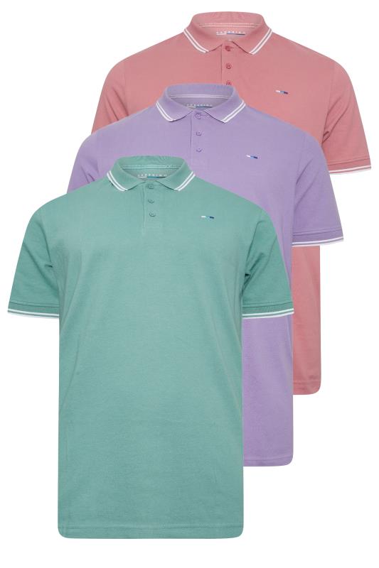 BadRhino Big & Tall 3 PACK Mineral Blue/Rose Pink/Violet Purple Tipped Polo Shirts | BadRhino 3