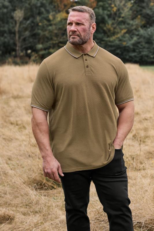 BadRhino Big & Tall Tan Brown Textured Tipped Polo Shirt | BadRhino 1