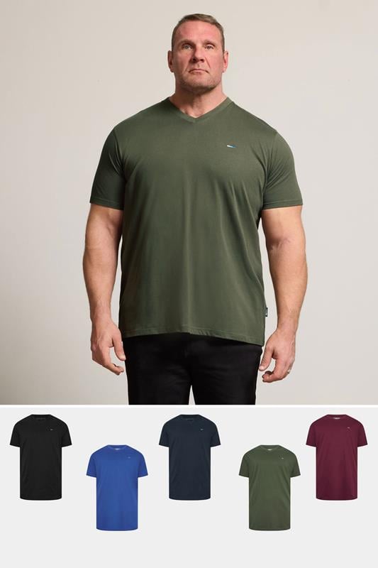 Men's  BadRhino Big & Tall Black/Red/Green/Blue/Navy Blue 5 Pack Extra Long V-Neck T-Shirts