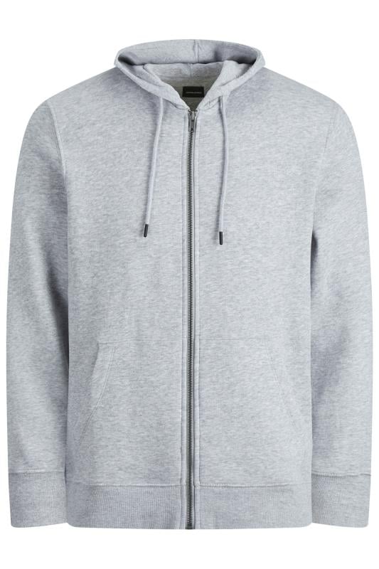 JACK & JONES Big & Tall Grey Zip Through Hoodie | BadRhino 2