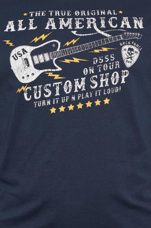 D555 Big & Tall Navy Blue 'All American' Guitar Print T-Shirt | BadRhino 2