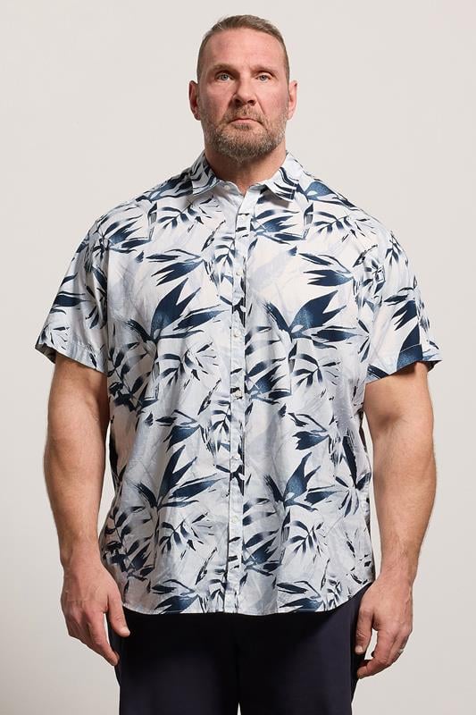  JACK & JONES Big & Tall White Tropical Print Short Sleeve Shirt