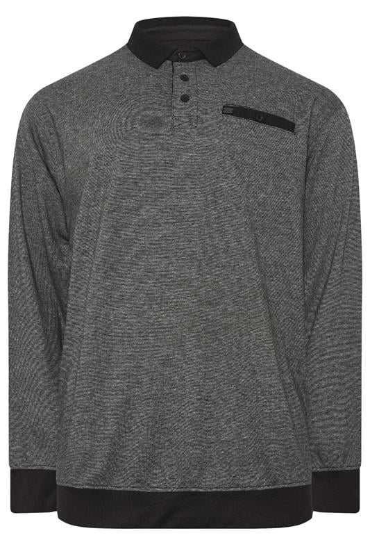 Men's  KAM Big & Tall Grey Sweat Long Sleeve Polo Shirt