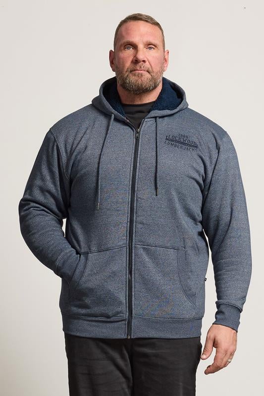 Men's  KAM Big & Tall Navy Blue Lumberjack Fleece Lined Hoodie