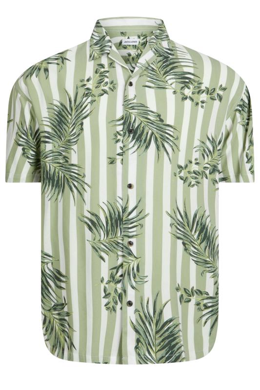 JACK & JONES Green Striped Tropical Print Resort Shirt | BadRhino 2