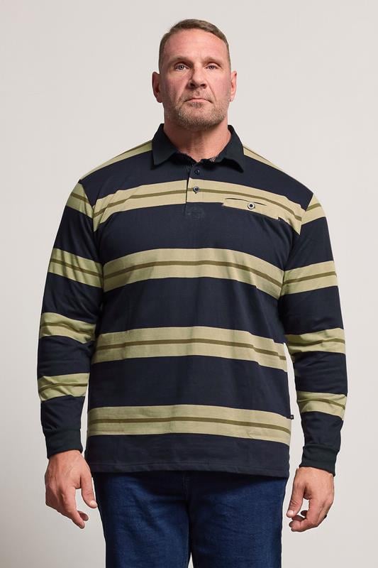 KAM Navy Blue Striped Long Sleeve Rugby Polo Shirt | BadRhino 1