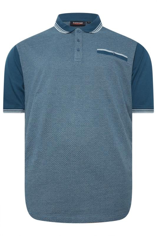 ESPIONAGE Big & Tall Blue Contrast Design Polo Shirt | BadRhino 3