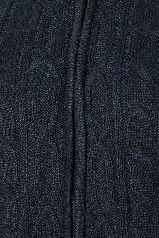 D555 Big & Tall Navy Blue Marl Zip Through Cable Knit Jumper | BadRhino 3