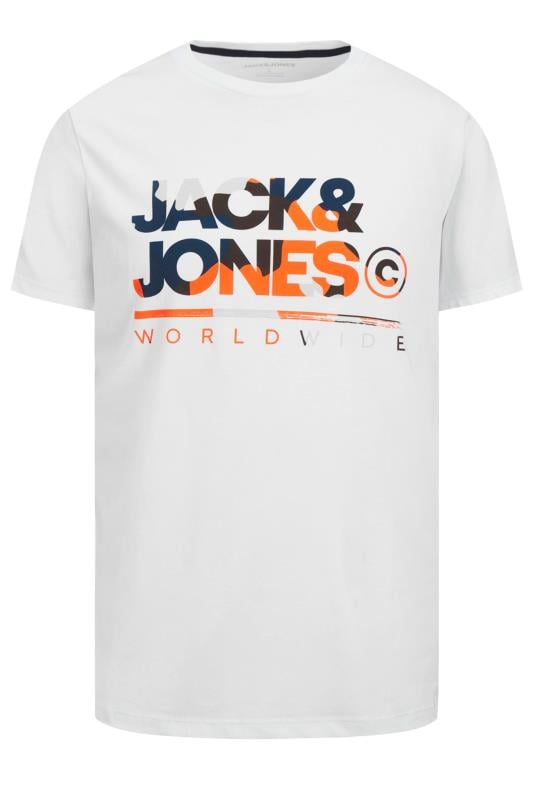 JACK & JONES Big & Tall White 'Worldwide' Crew Neck T-Shirt | BadRhino 1