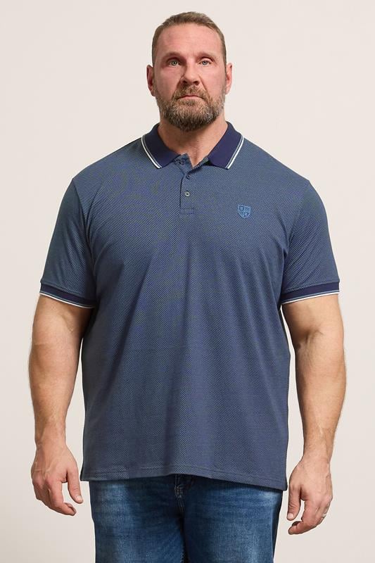  BadRhino Big & Tall Blue Textured Waffle Polo Shirt