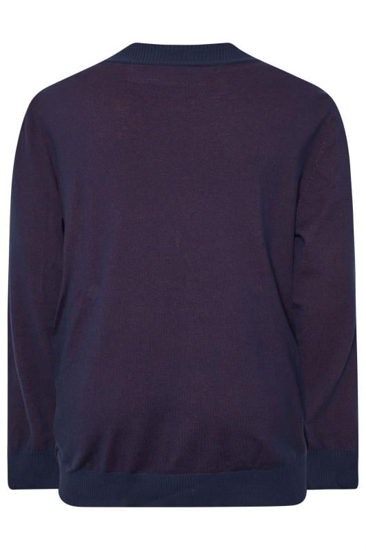 KAM Big & Tall Navy Blue Zip Through Knit Jumper | BadRhino 2