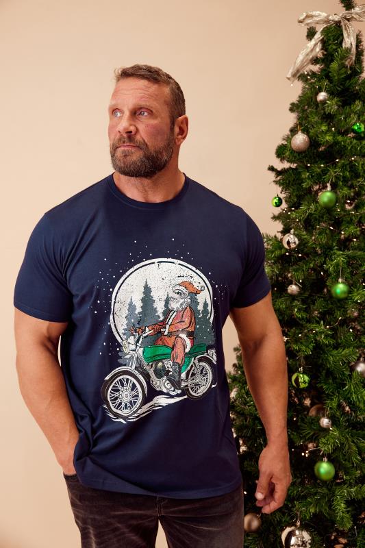 Men's  BadRhino Big & Tall Navy Blue Santa Motorbike Christmas T-Shirt