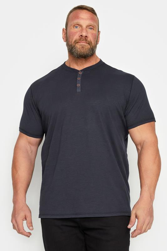 BadRhino Big & Tall Navy Blue Y Neck Slub T-Shirt | BadRhino 2