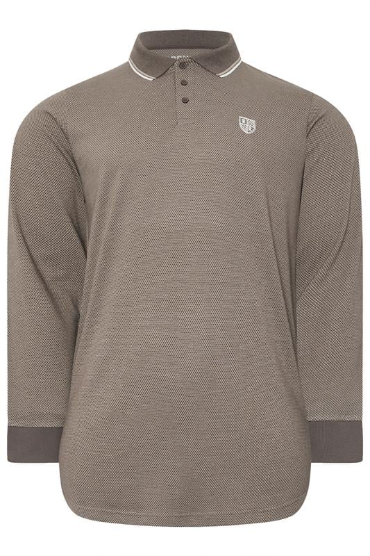 Men's  BadRhino Big & Tall Brown Textured Waffle Long Sleeve Polo Shirt