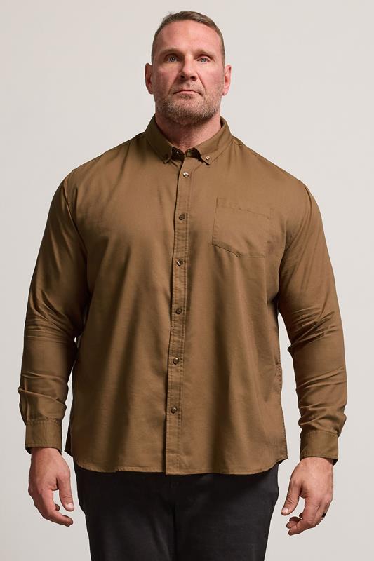 Men's  BadRhino Big & Tall Tan Brown Long Sleeve Oxford Shirt