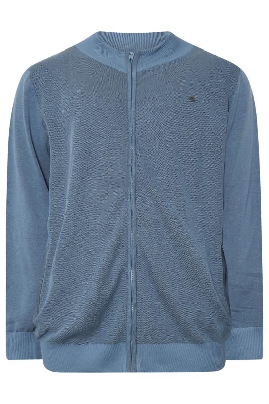 KAM Big & Tall Light Blue Zip Through Knit Jumper | BadRhino 1