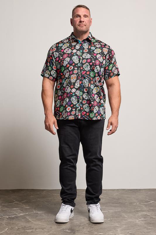 KAM Big & Tall Black Skull Print Shirt | BadRhino 2