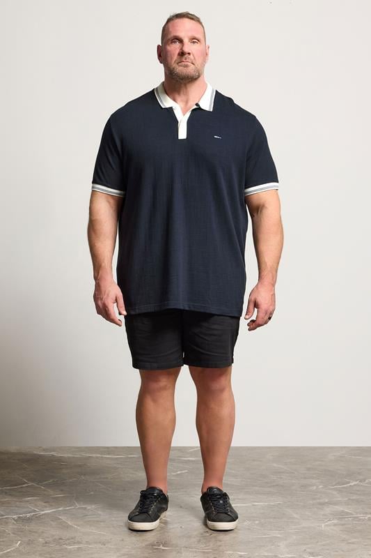 BadRhino Big & Tall Navy Blue Tipped Short Sleeve Polo Shirt | BadRhino 2