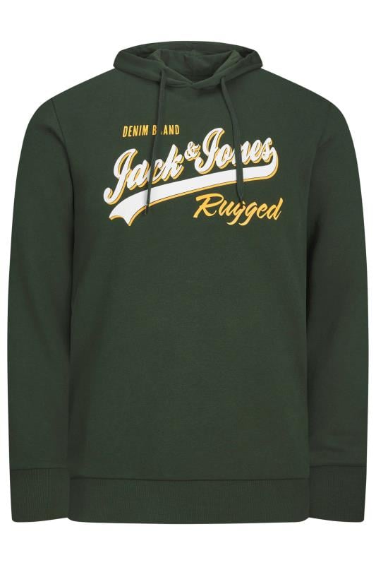 JACK & JONES Big & Tall Green Logo Rugged Hoodie | BadRhino 1