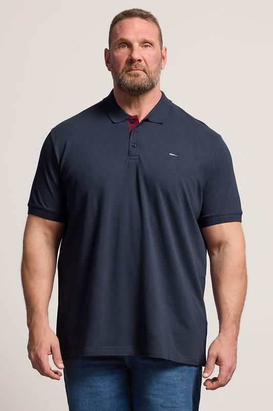  BadRhino Big & Tall Navy Blue & Red Contrast Polo Shirt