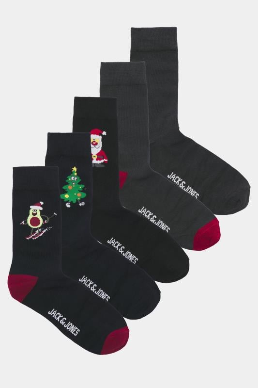 JACK & JONES 5 PACK Blue & Black Christmas Logo Socks | BadRhino 1