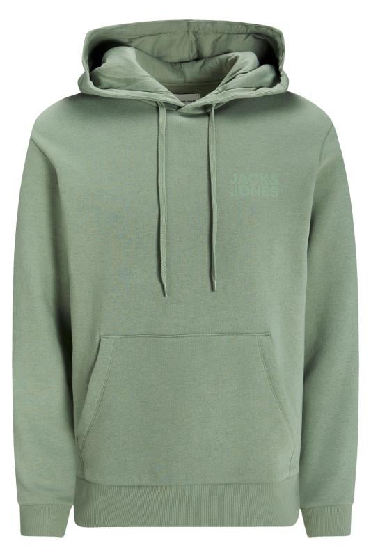 JACK & JONES Big & Tall Light Green Chest Print Logo Hoodie | BadRhino 1