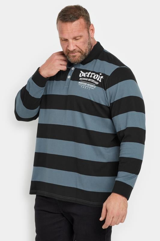 BadRhino Big & Tall Blue 'Detroit' Print Stripe Rugby Polo Shirt | BadRhino 1