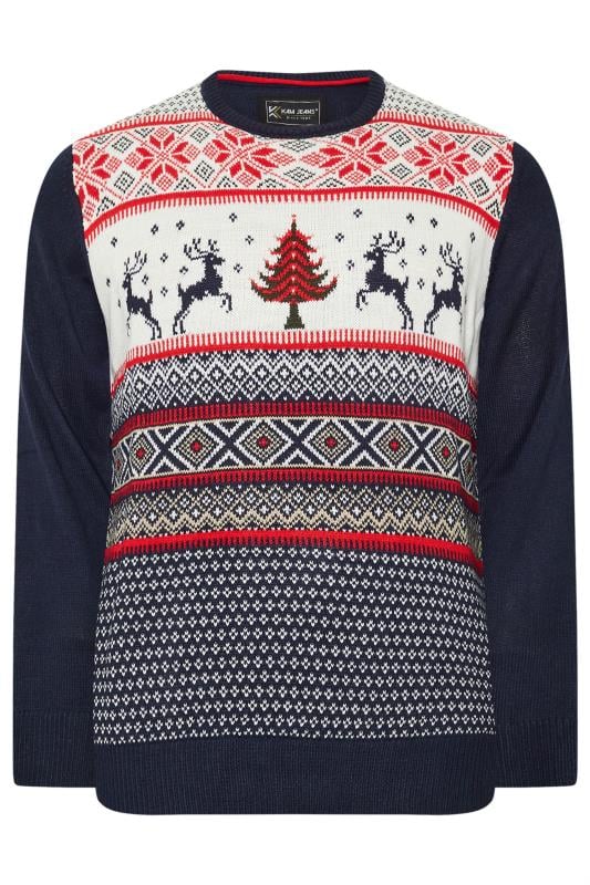 KAM Big & Tall Navy Blue Reindeer Christmas Jumper | BadRhino 1