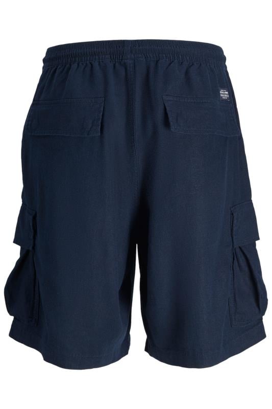 JACK & JONES Big & Tall Navy Blue Linen Look Cargo Shorts | BadRhino  2