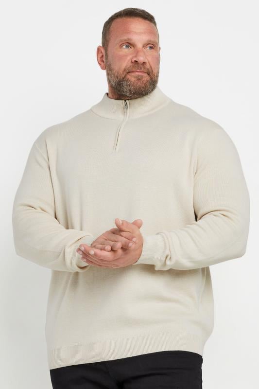 BadRhino Big & Tall Cream Quarter Zip Jumper | BadRhino 1