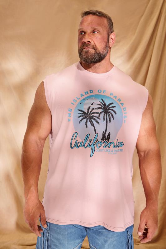 KAM Big & Tall Pink 'Cali' Sleeveless T-Shirt | BadRhino 1