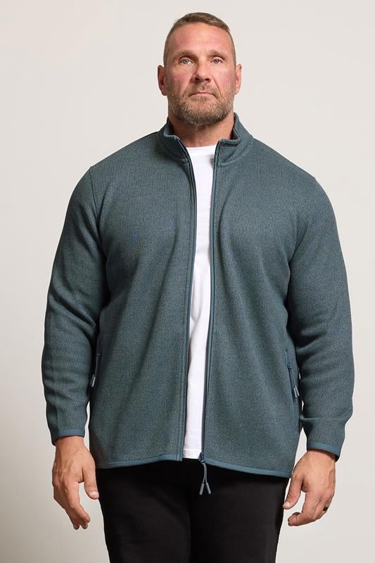 BadRhino Big & Tall Stormy Blue Full Zip Textured Sweatshirt | BadRhino 1