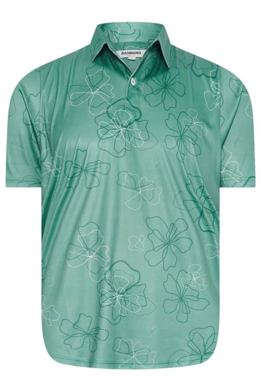 BadRhino Golf Big & Tall Green Floral Print Polo Shirt | BadRhino 3