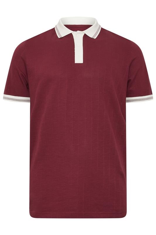 BadRhino Big & Tall Wine Red Mini Check Tipped Polo Shirt | BadRhino 5