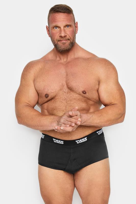 D555 2 PACK Big & Tall Black Branded Front Cotton Briefs | BadRhino 2