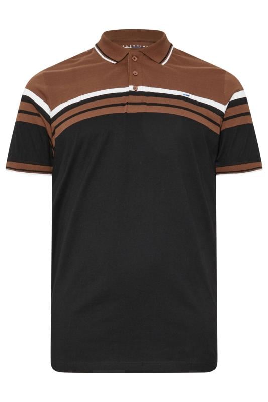 BadRhino Big & Tall Brown & Black Colourblock Stripe Polo Shirt | BadRhino 3