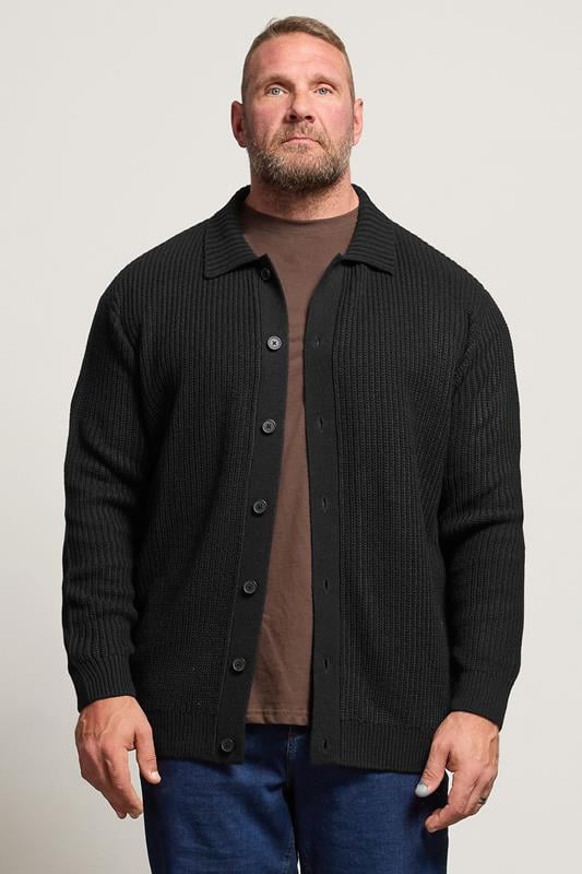 Men's  BadRhino Big & Tall Black Long Sleeve Knitted Shirt