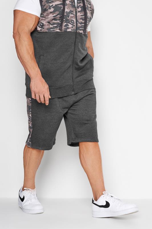 KAM Charcoal Grey Camo Panel Jogger Shorts | BadRhino 1