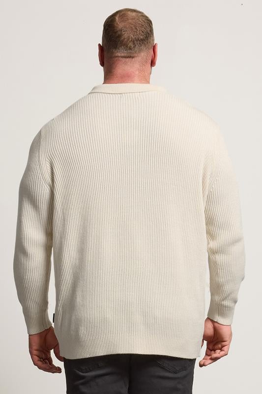 BadRhino Big & Tall Natural Brown Chunky Knit Collared Jumper | BadRhino 3