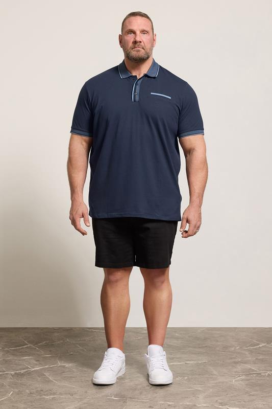 BadRhino Big & Tall Navy Blue Pocket Jacquard Polo Shirt | BadRhino 3