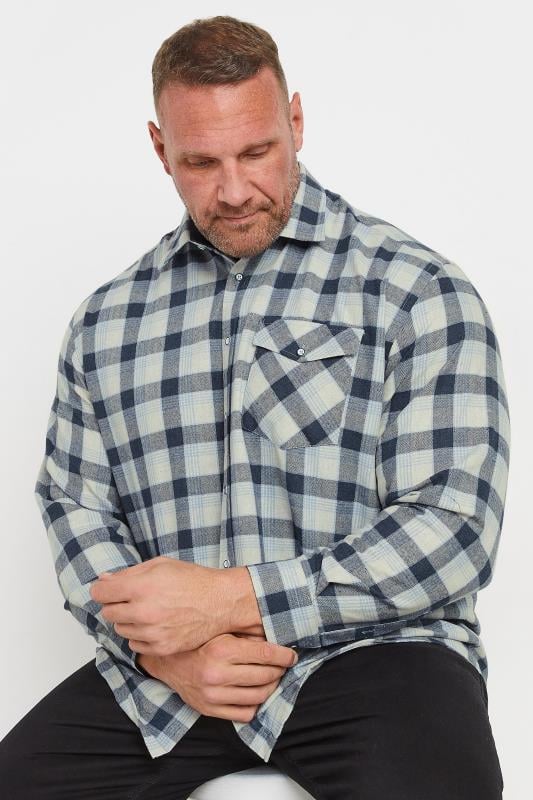 KAM Big & Tall Indigo Blue Premium Checked Flannel Shirt | BadRhino 1